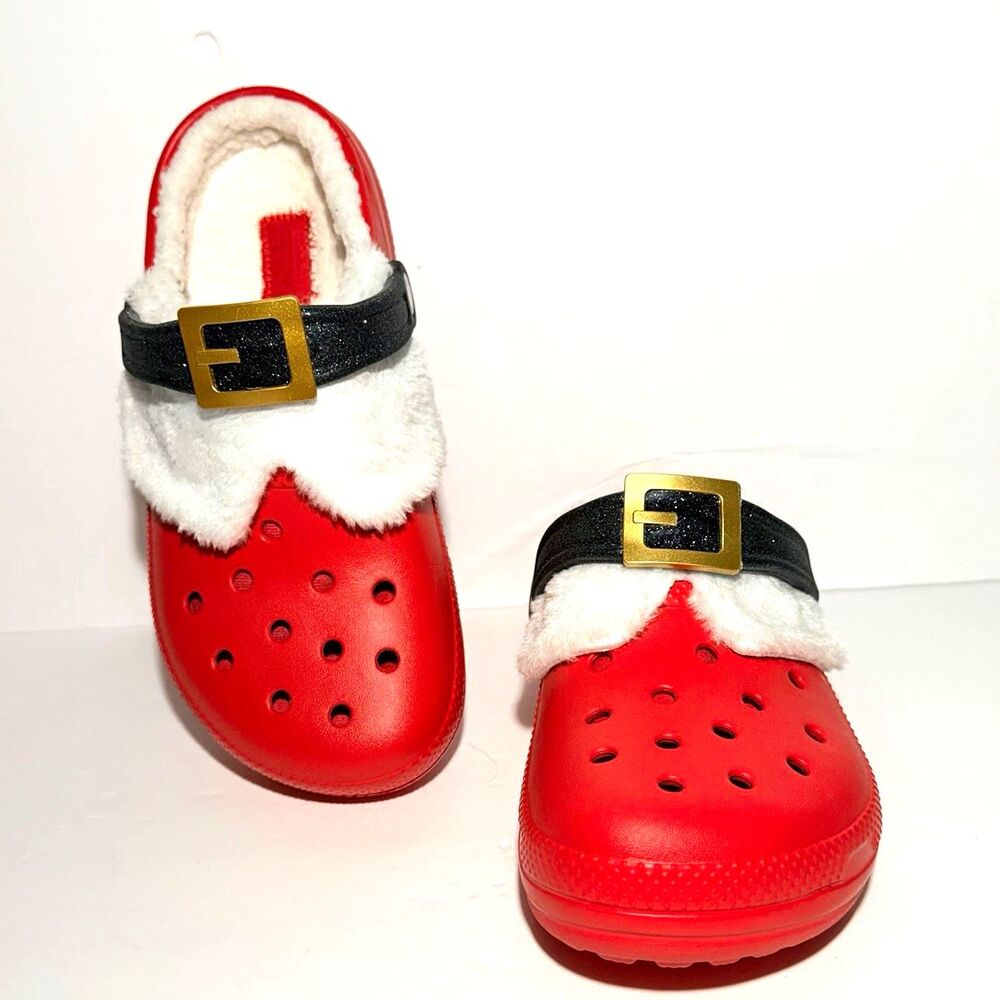 Crocs Classic Lined Santa Clogs Red/White Christmas Adults Unisex M6 W8 EUC